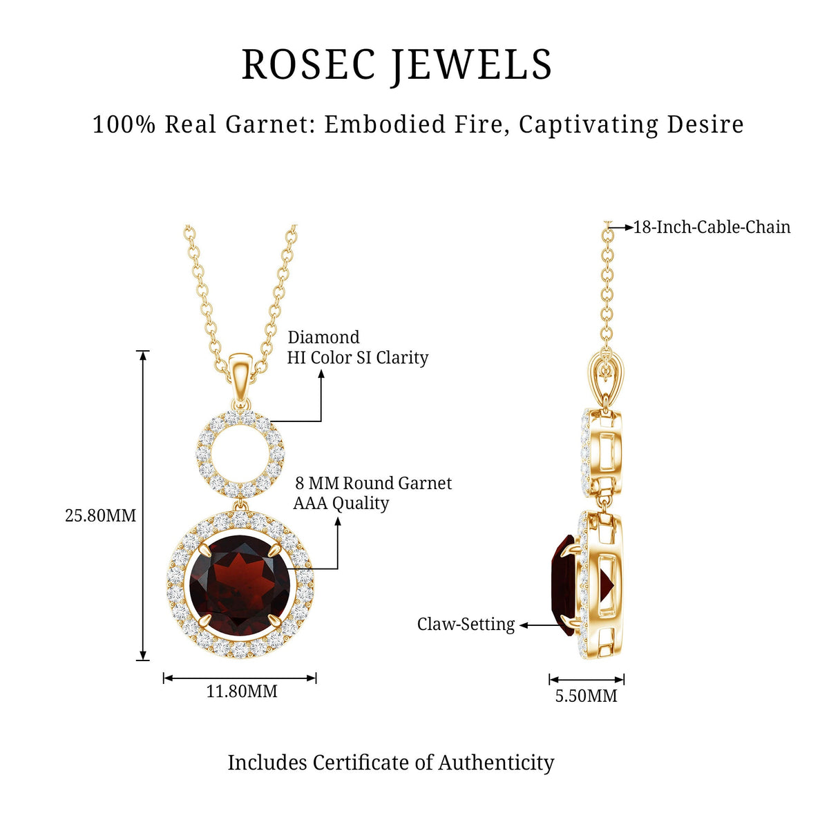 Real Garnet Circle Eternity Necklace with Diamond