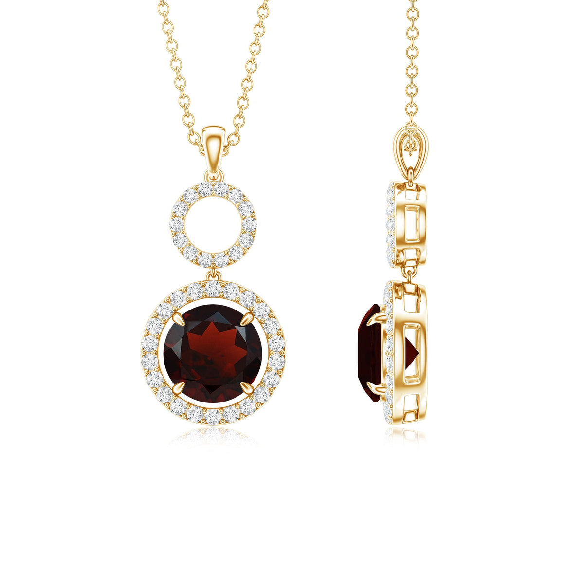Real Garnet Circle Eternity Necklace with Diamond