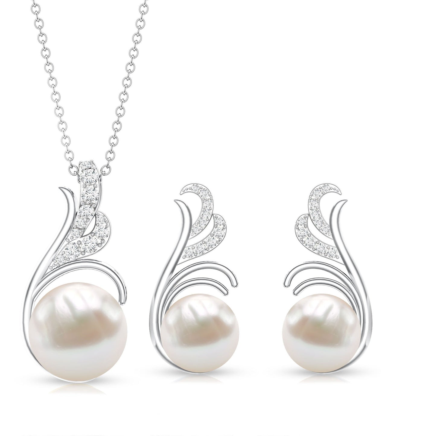 Freshwater Pearl and Diamond Designer Jewelry Set