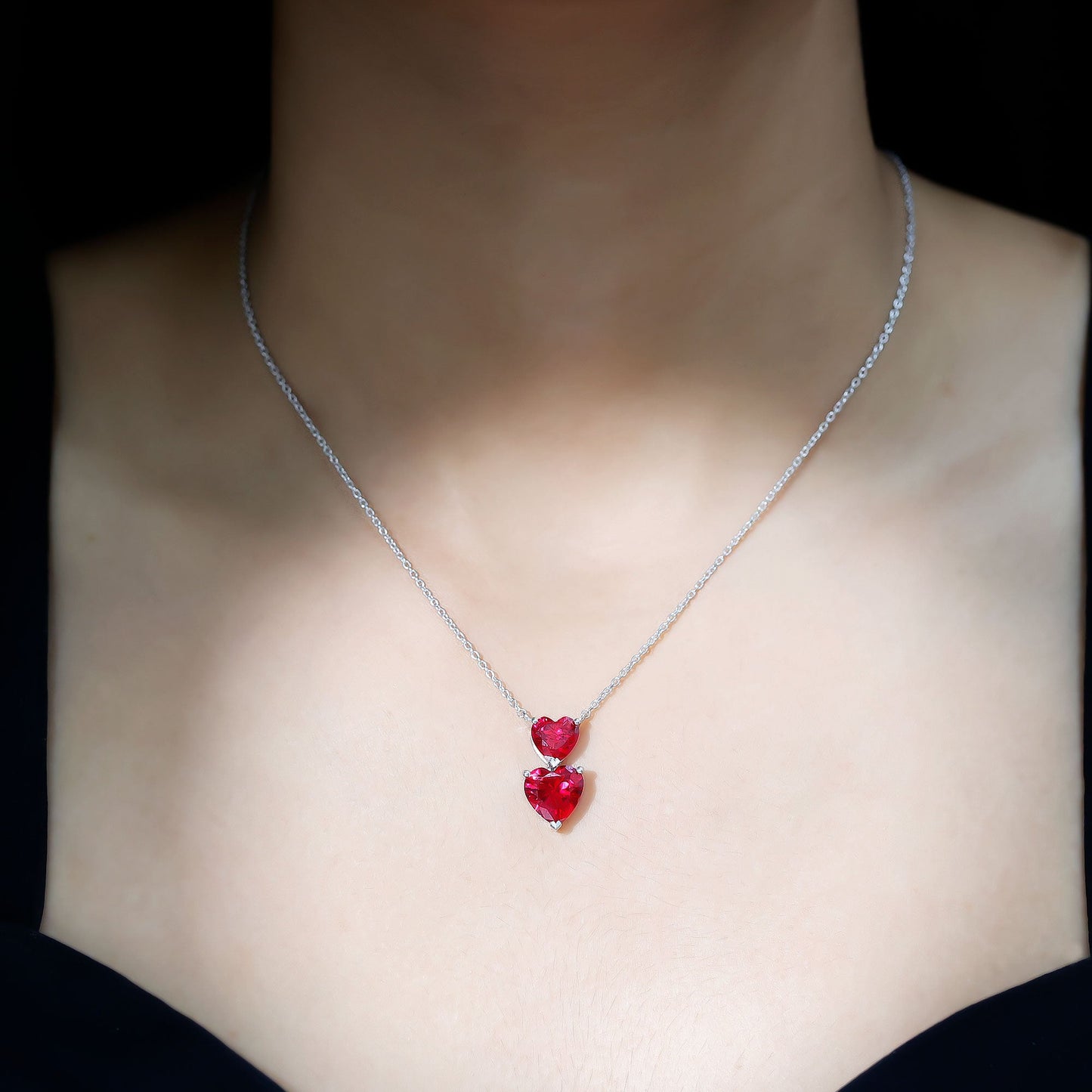 Certified 5.5 Carat Lab Created Ruby Heart Necklace with Silver Chain