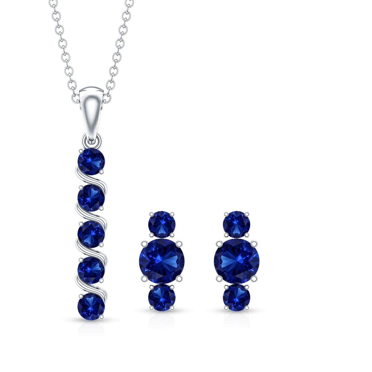 Lab Created Blue Sapphire Bar Necklace With Earrings