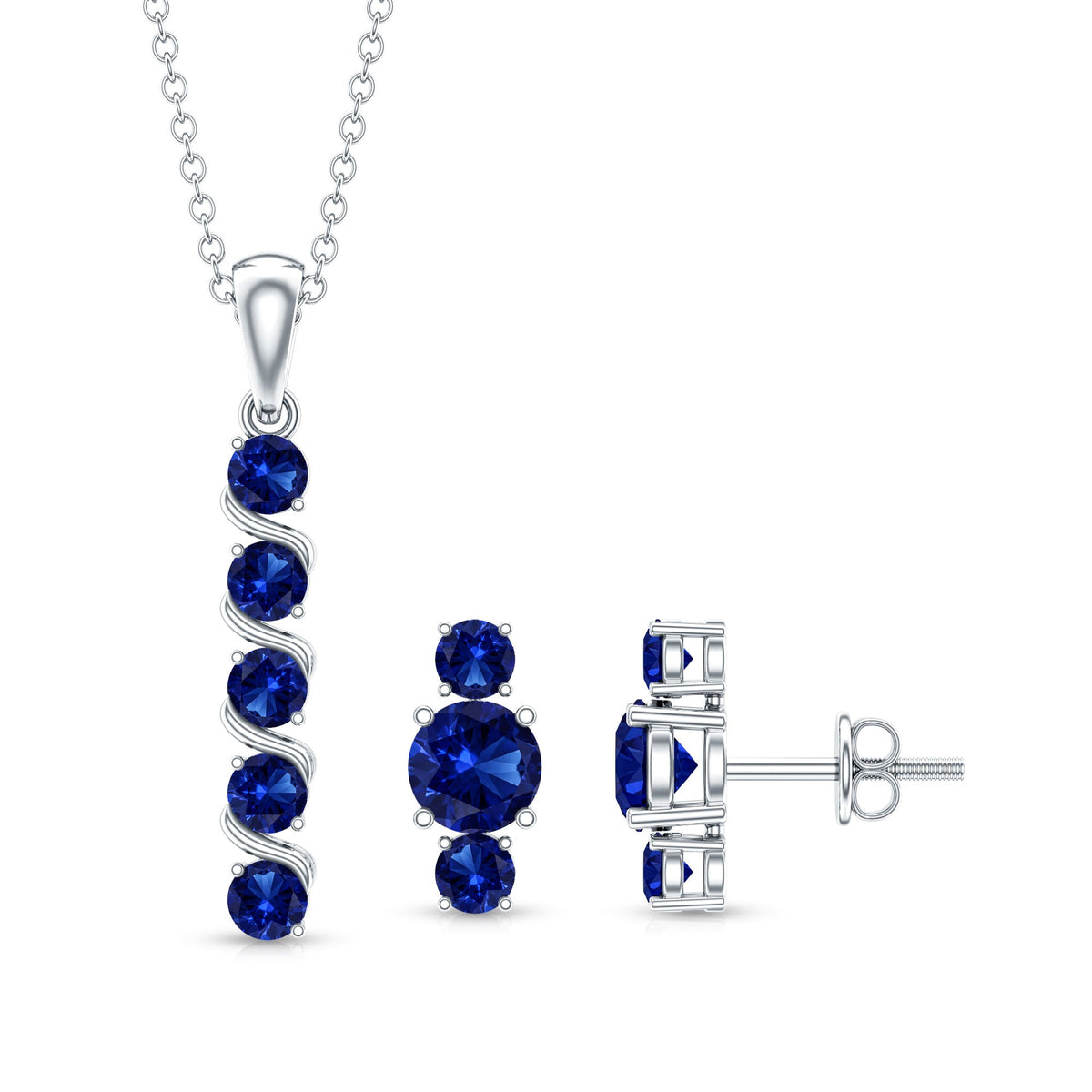 Lab Created Blue Sapphire Bar Necklace With Earrings