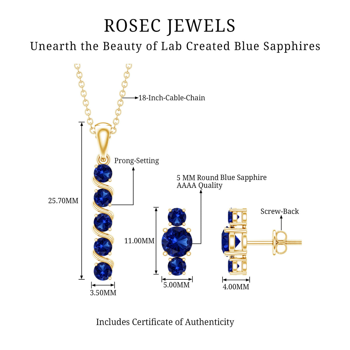 Lab Created Blue Sapphire Bar Necklace With Earrings