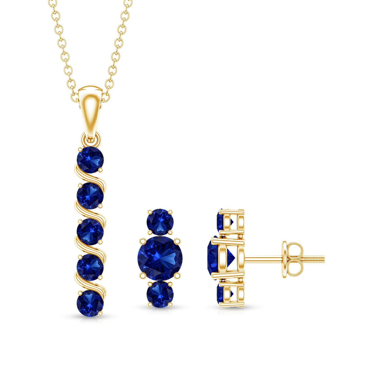 Lab Created Blue Sapphire Bar Necklace With Earrings