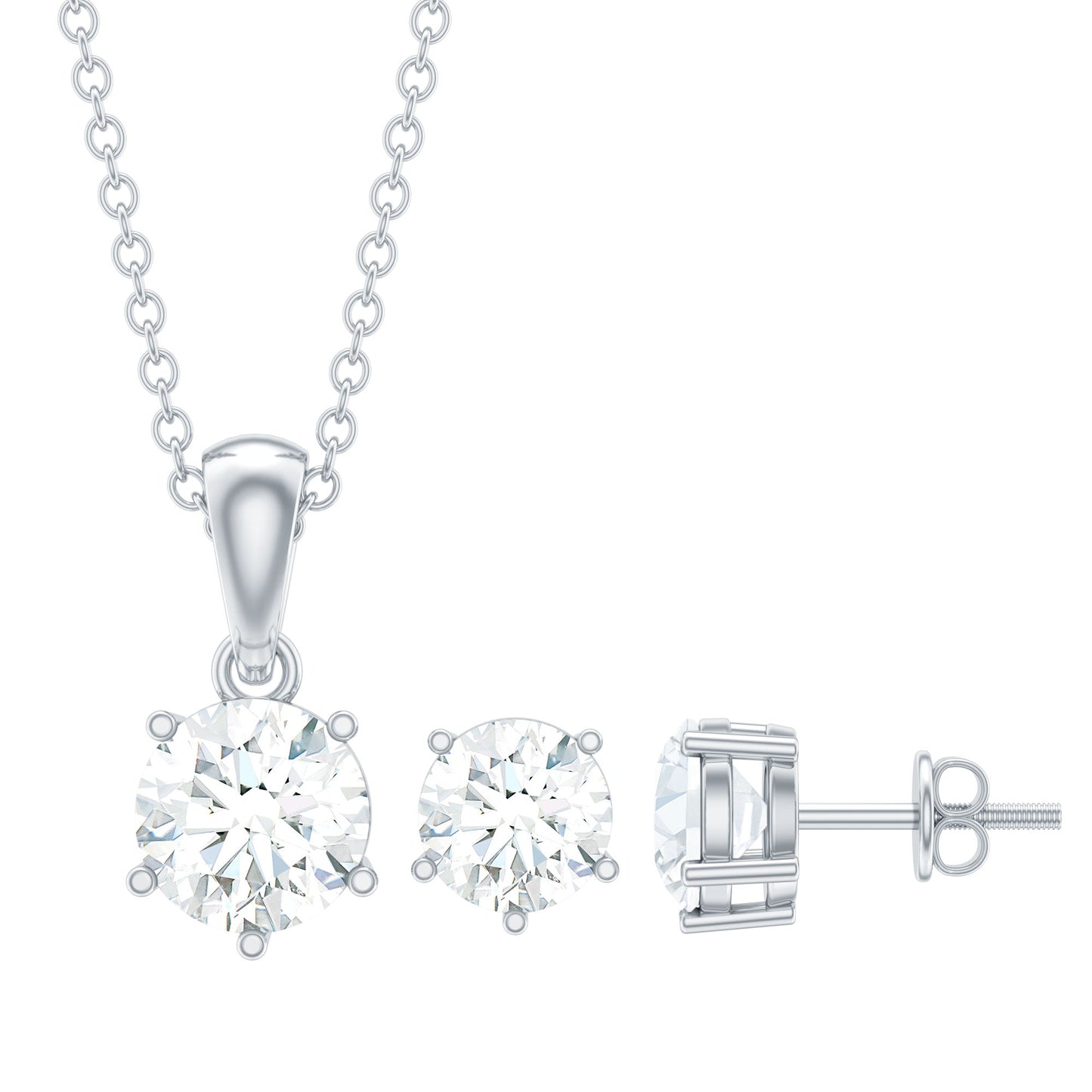 Certified Round Shape Moissanite Solitaire Jewelry Set