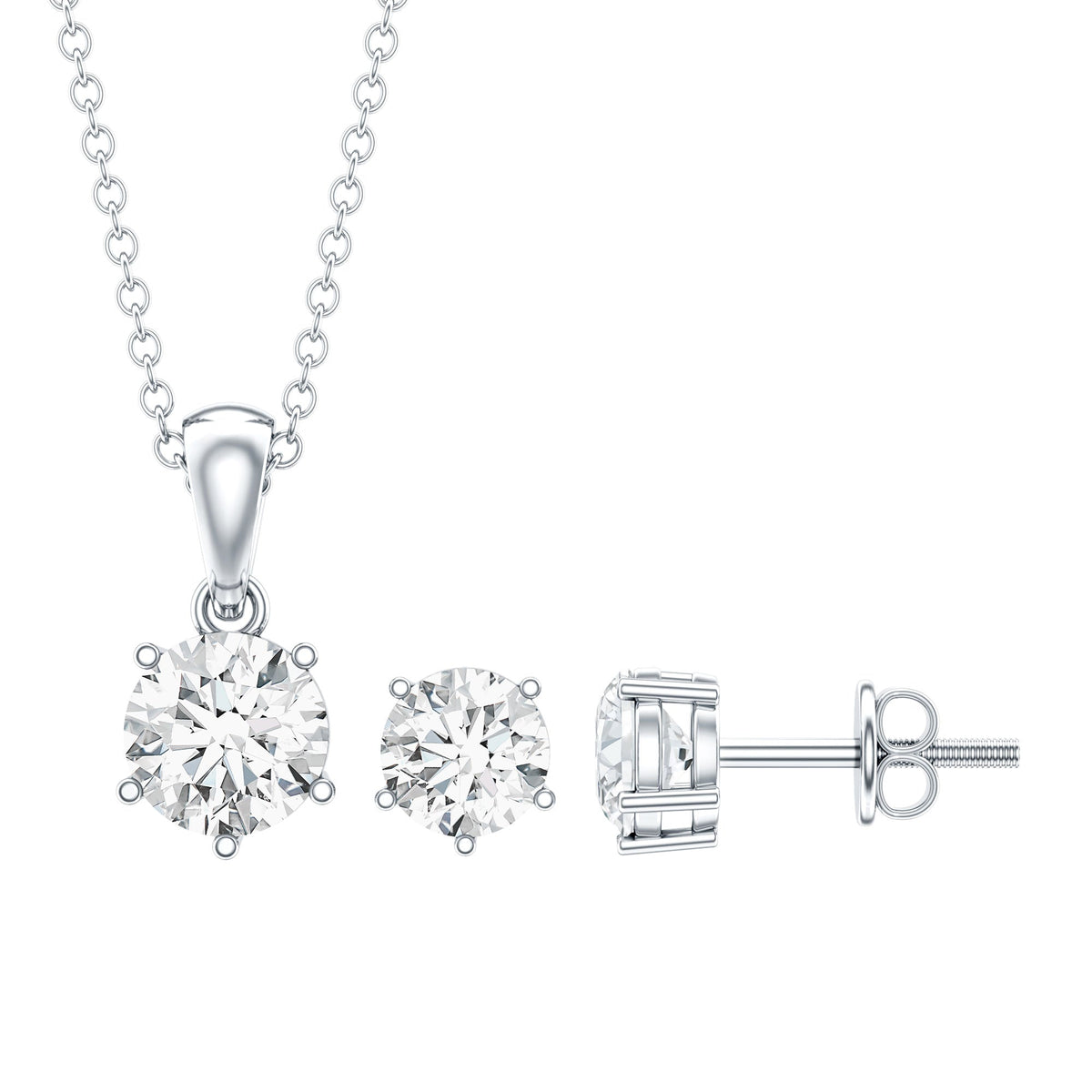 Certified Round Shape Moissanite Solitaire Jewelry Set