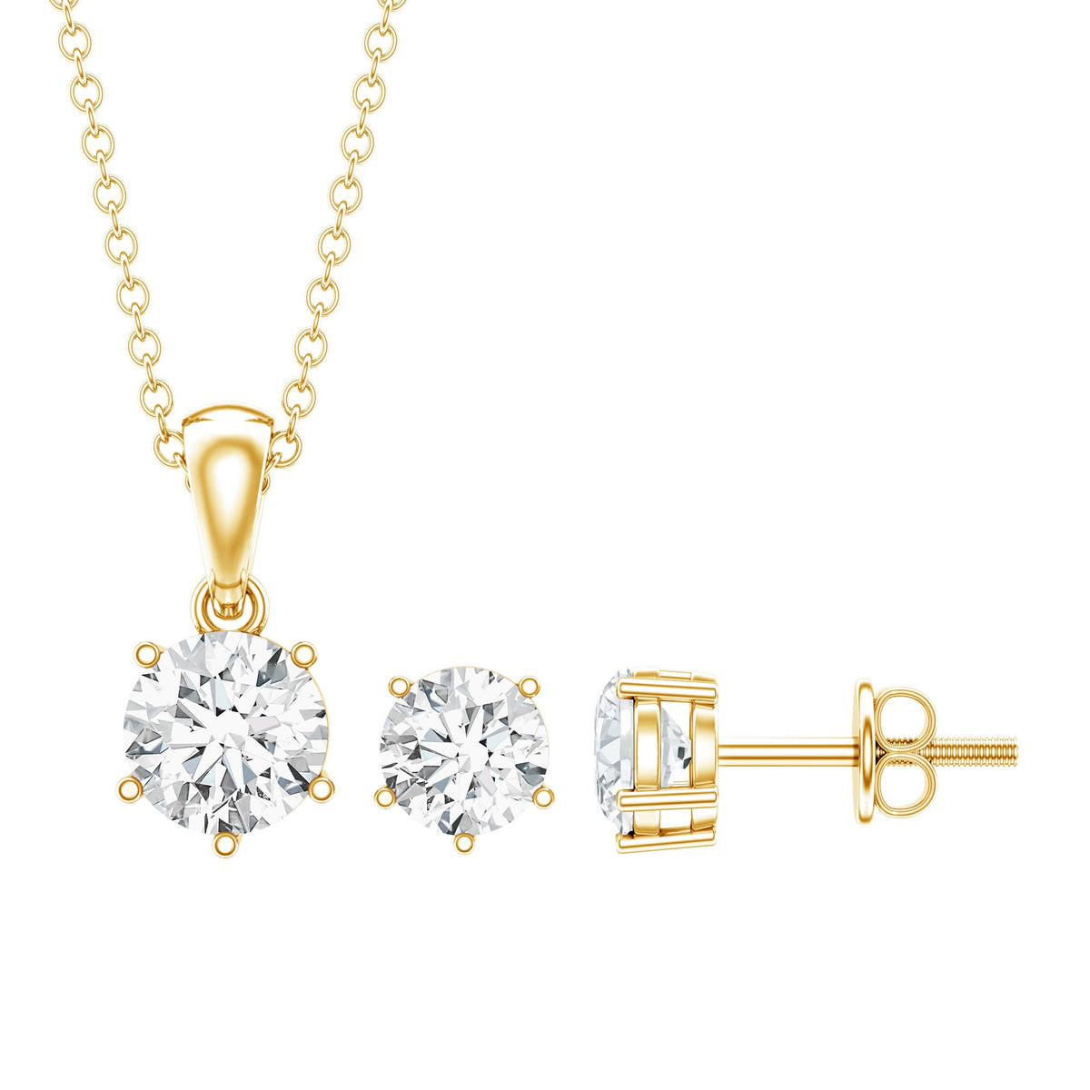 Certified Round Shape Moissanite Solitaire Jewelry Set
