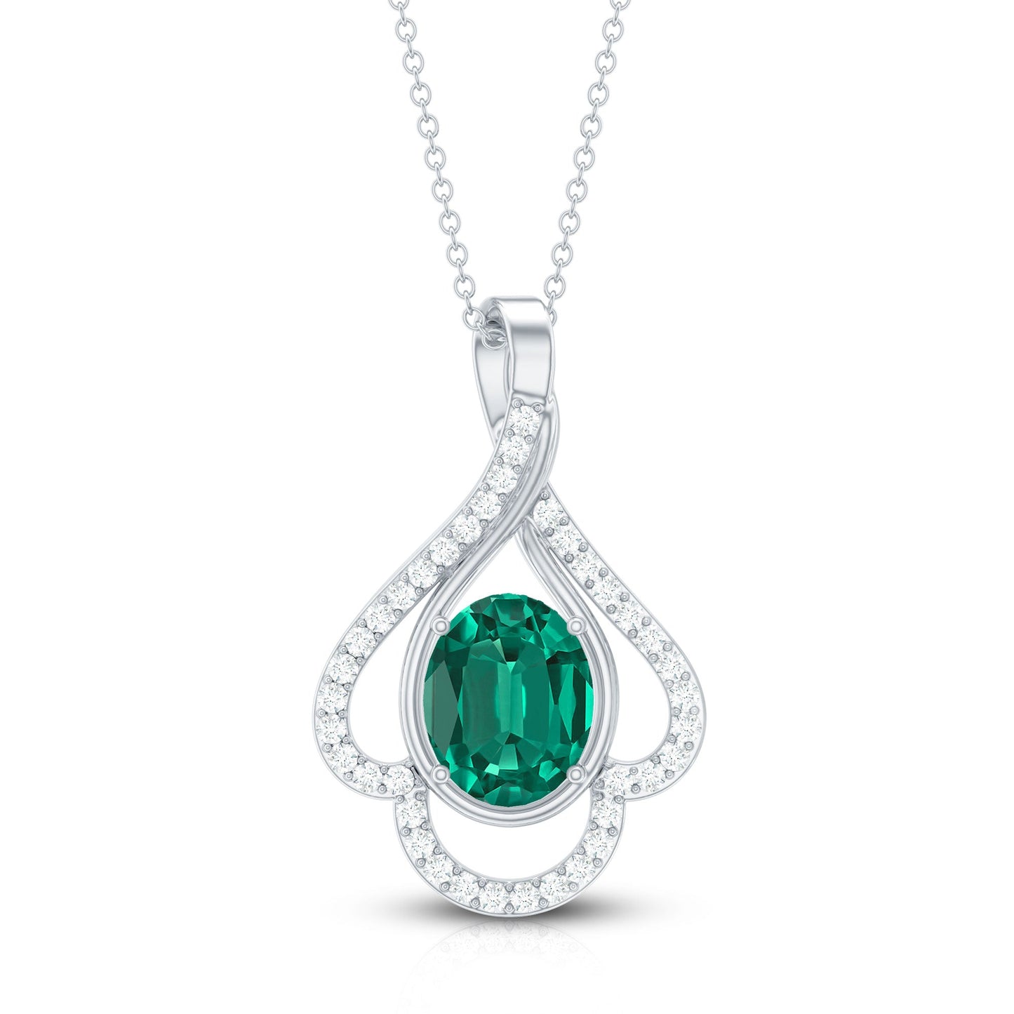 Lab Grown Emerald Oval Pendant Necklace with Diamonds