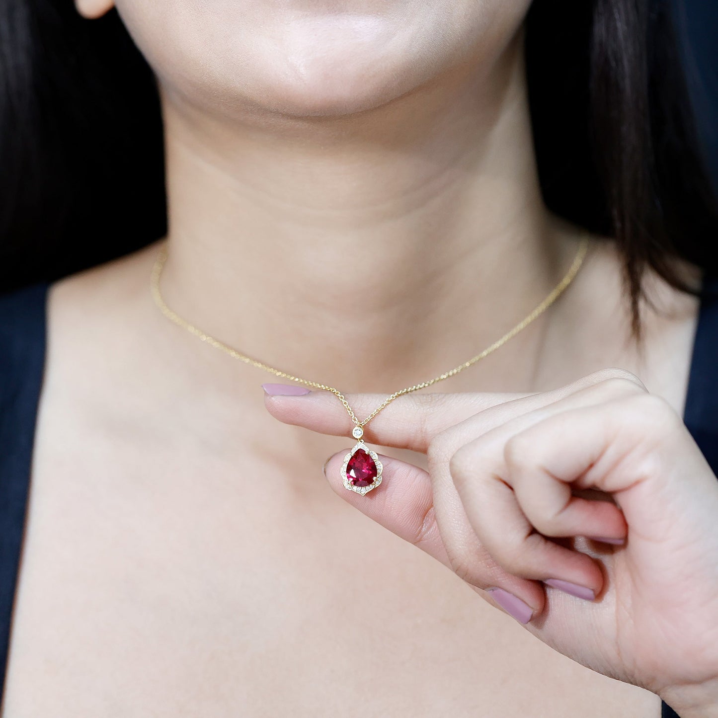 Certified 3 Carat Lab Grown Ruby and Diamond Vintage Necklace