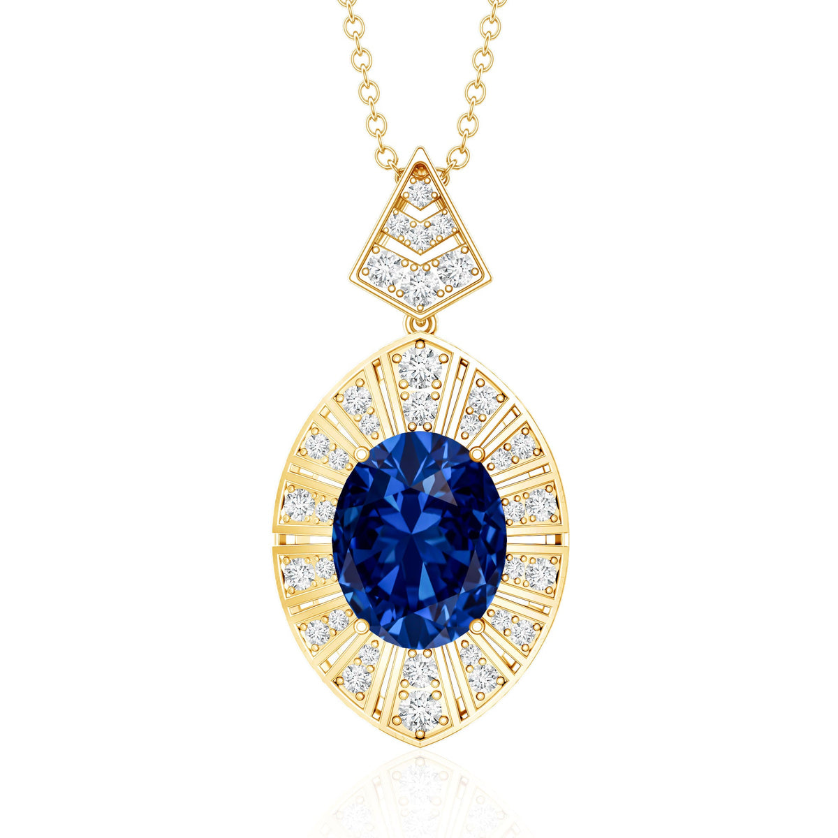Lab Grown Blue Sapphire Art Deco Necklace with Diamond Accent