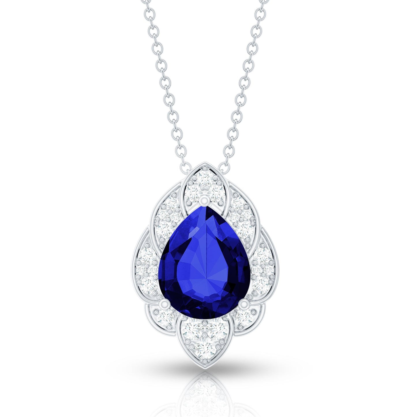 Certified Lab Grown Blue Sapphire Petal Necklace with Diamond