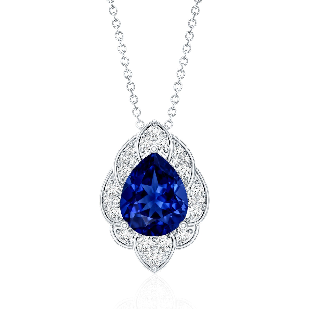 Certified Lab Grown Blue Sapphire Petal Necklace with Diamond