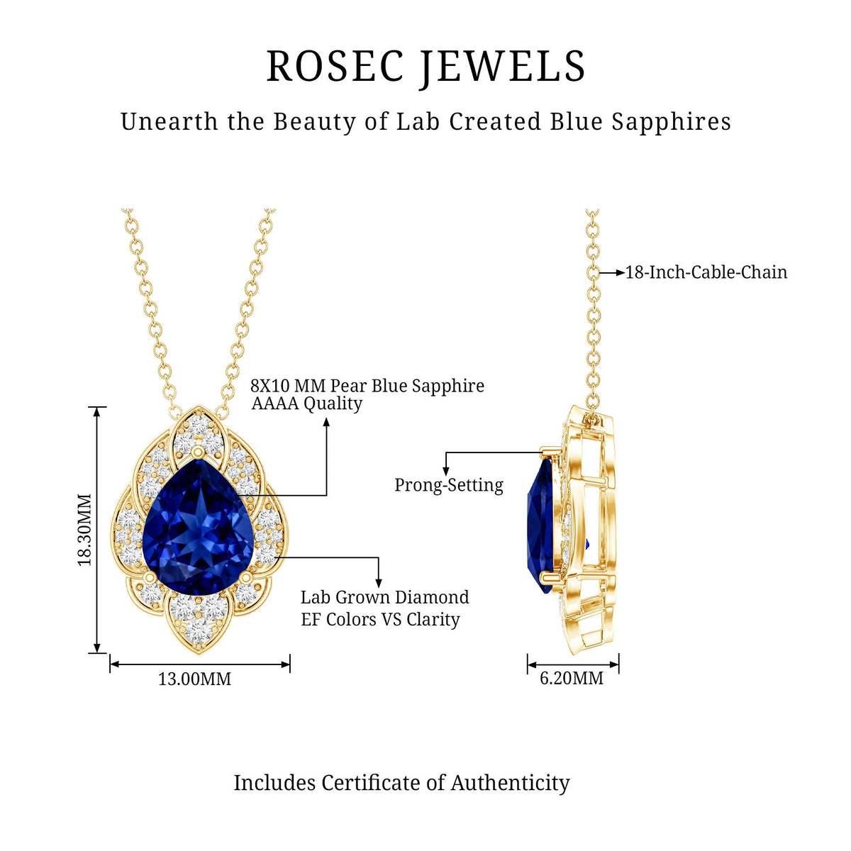 Certified Lab Grown Blue Sapphire Petal Necklace with Diamond