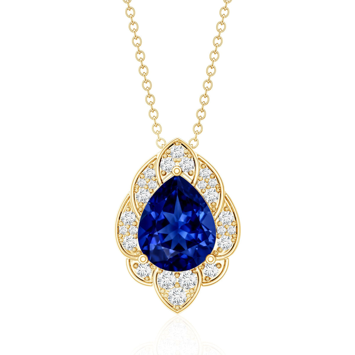 Certified Lab Grown Blue Sapphire Petal Necklace with Diamond