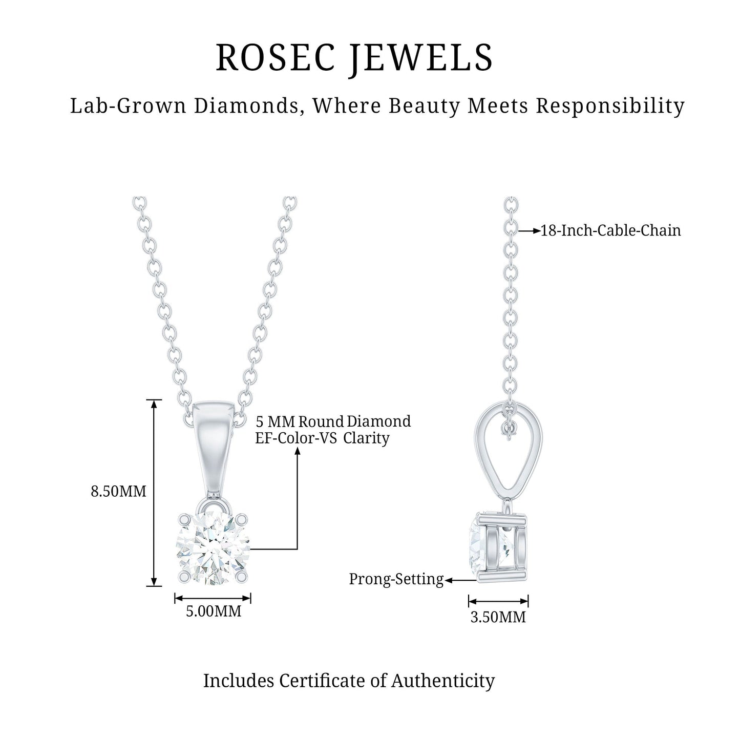 Round 0.4 Carat Brilliant Cut Lab Diamond Solitaire Necklace for Women