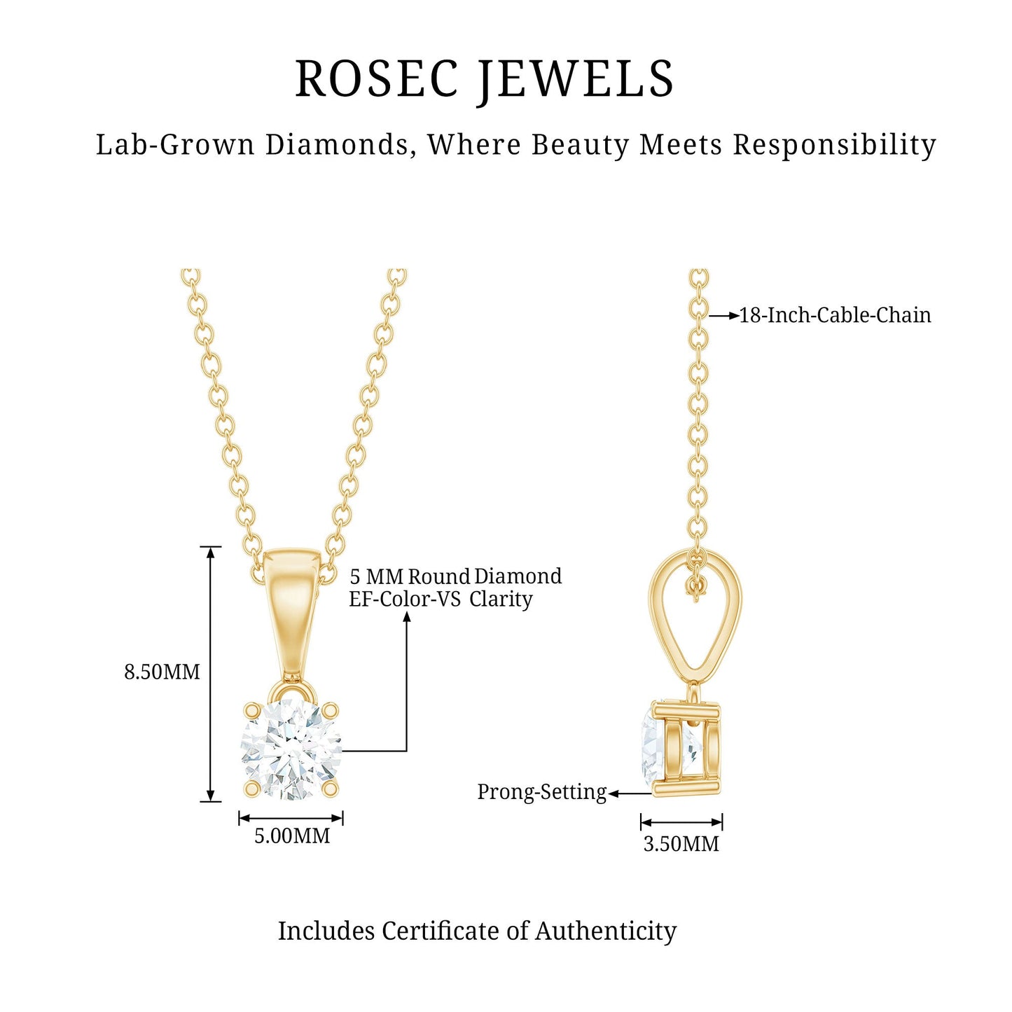 Round 0.4 Carat Brilliant Cut Lab Diamond Solitaire Necklace for Women