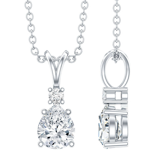 6X5mm Pear Lab Grown Diamond Teardrop Necklace With Silver Chain