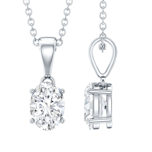 0.75 Carat Oval Lab Grown Diamond Solitaire Necklace with Silver Chain