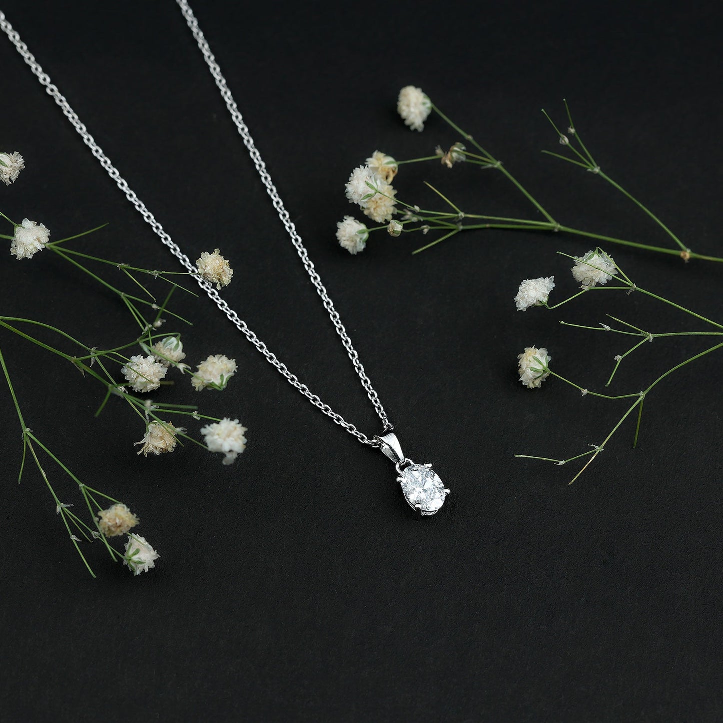 0.75 Carat Oval Lab Grown Diamond Solitaire Necklace with Silver Chain