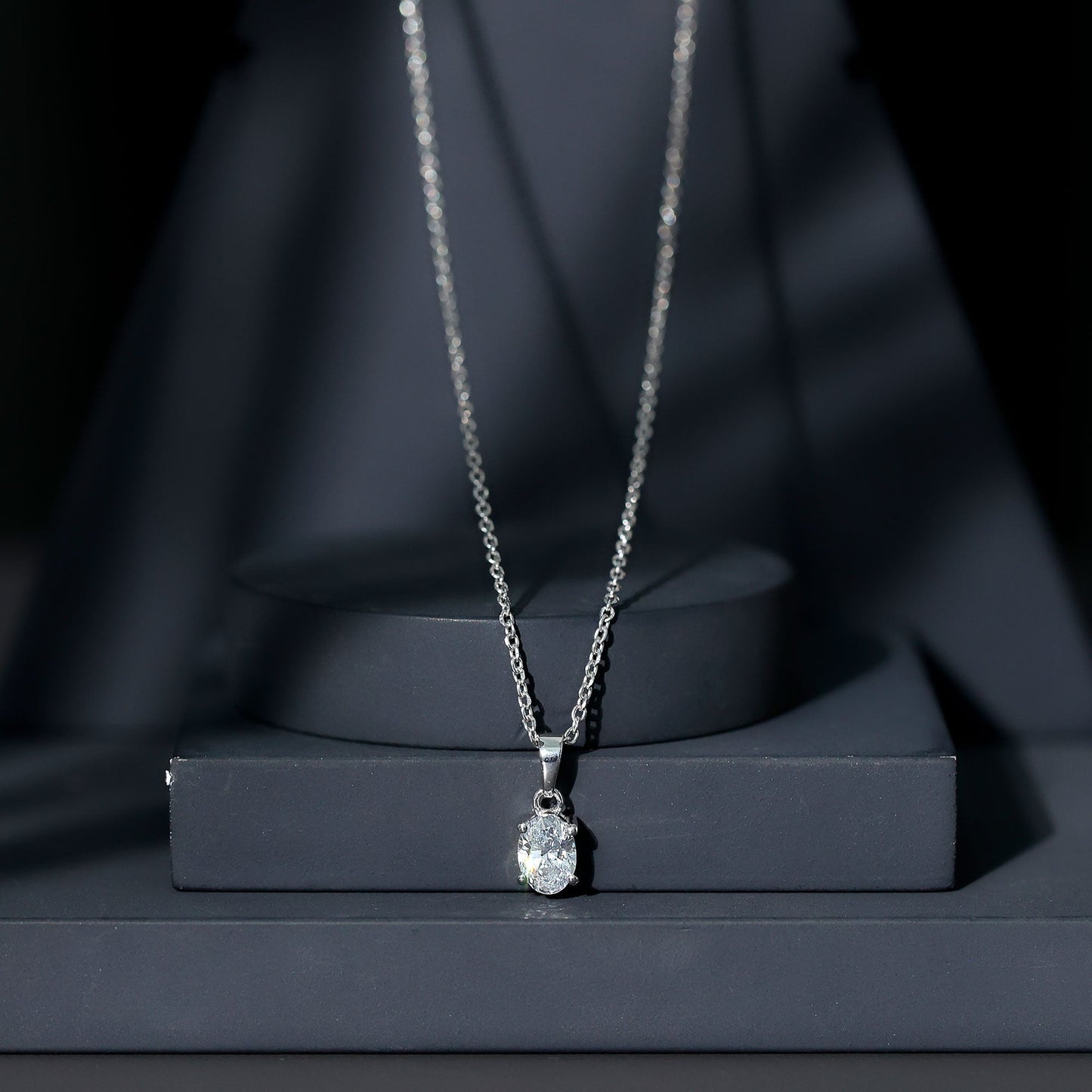 0.75 Carat Oval Lab Grown Diamond Solitaire Necklace with Silver Chain