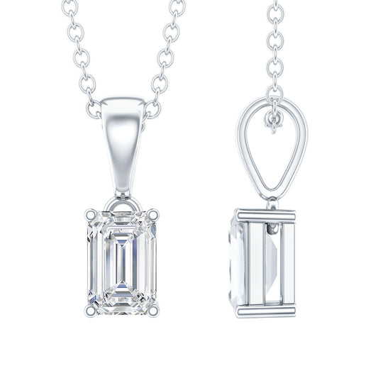 0.7 Carat Lab Grown Diamond Emerald Cut Necklace with Silver Chain