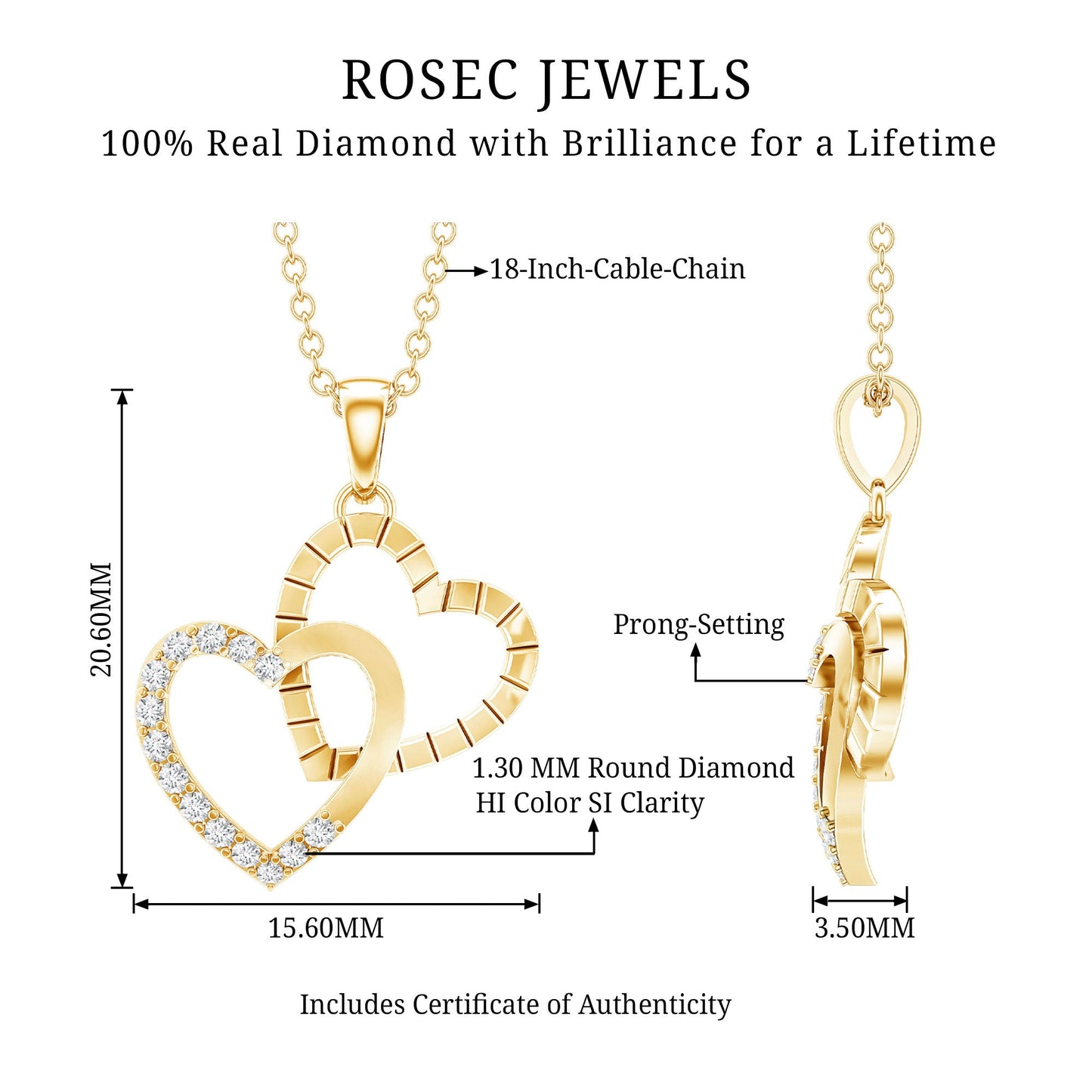 Pave Set Diamond Double Heart Necklace