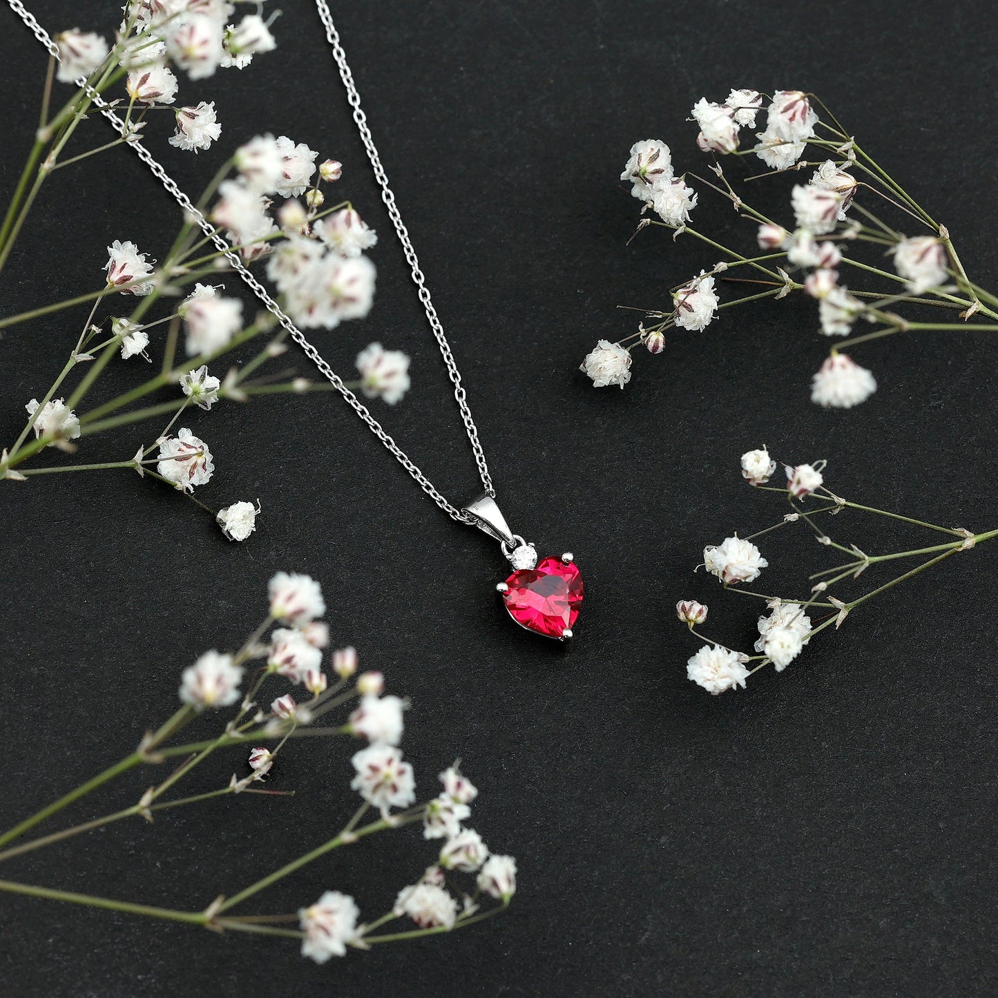 2 CT Lab Grown Ruby Heart Pendant Necklace with Moissanite