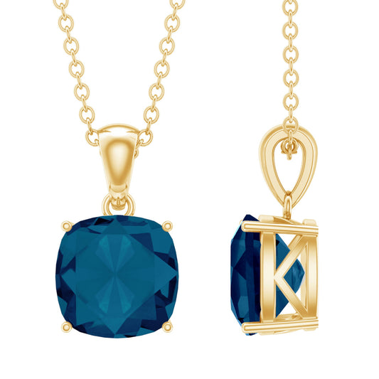 2.84 Carat Cushion Cut London Blue Topaz Solitaire Pendant