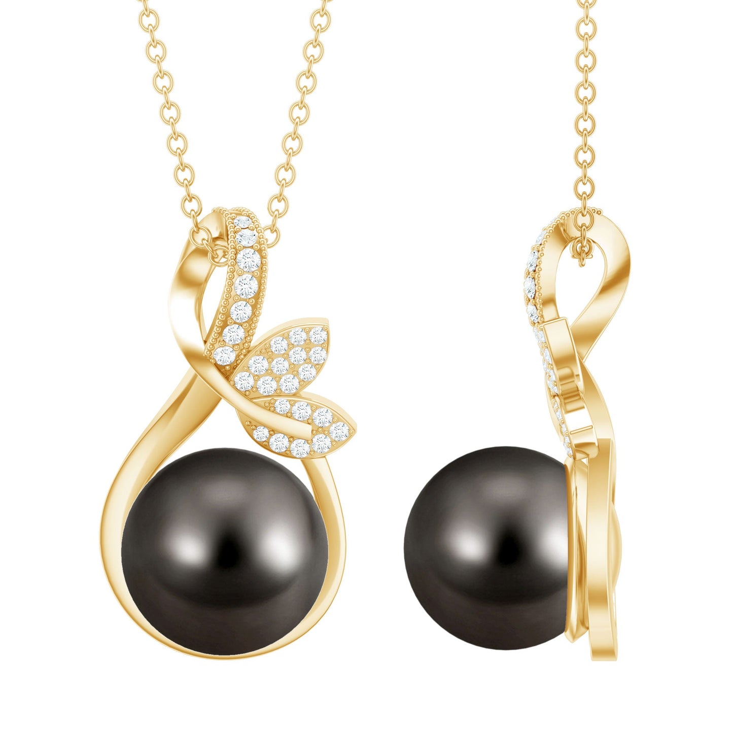 8 Carat Black Pearl and Diamond Bridal Pendant Necklace