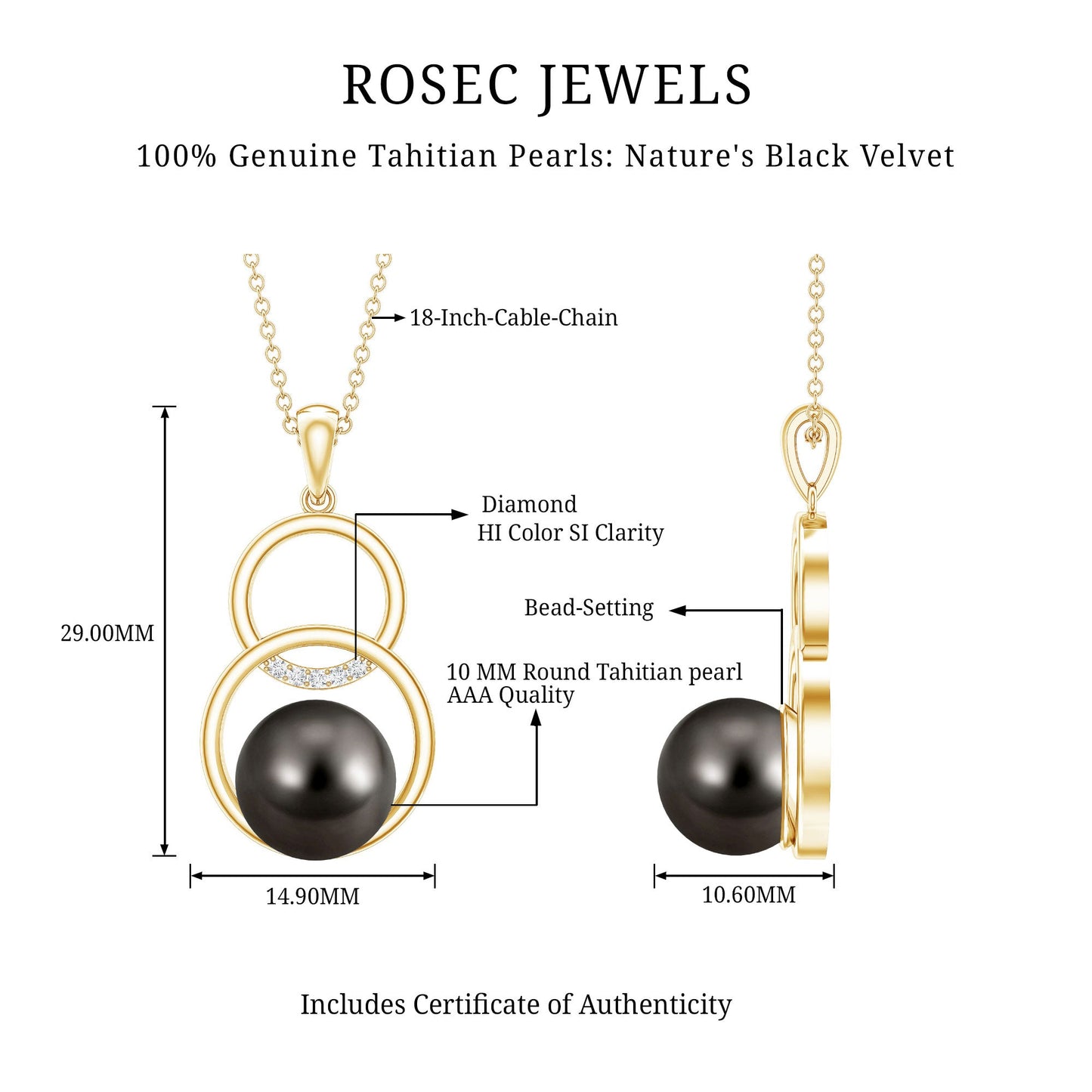 Handpicked Black Pearl Circle Necklace with Diamond
