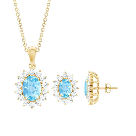 Natural Oval Aquamarine Necklace and Earrings Set with Certificate