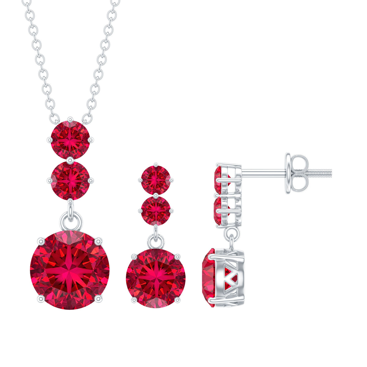 Lab Created Ruby Three Stone Dangle Jewelry Set