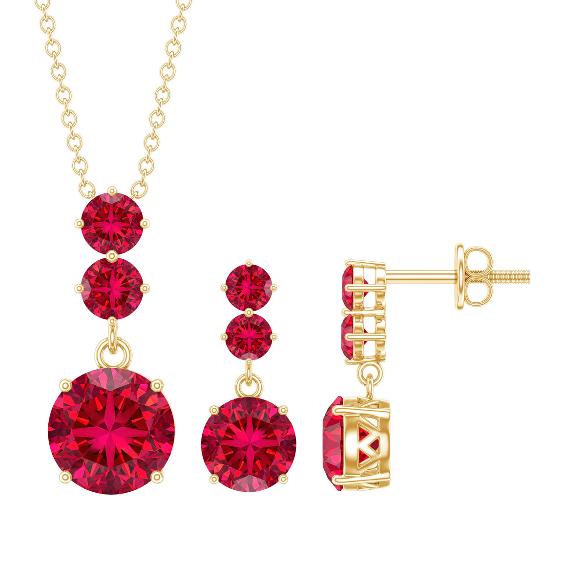 Lab Created Ruby Three Stone Dangle Jewelry Set