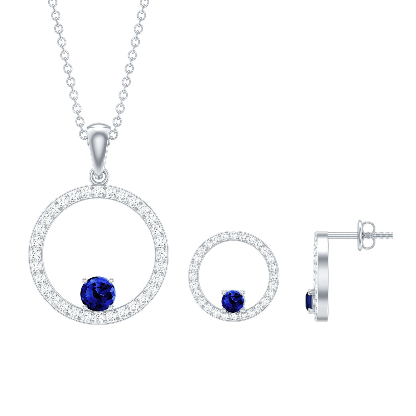 Lab Created Blue Sapphire and Moissanite Eternity Jewelry Set