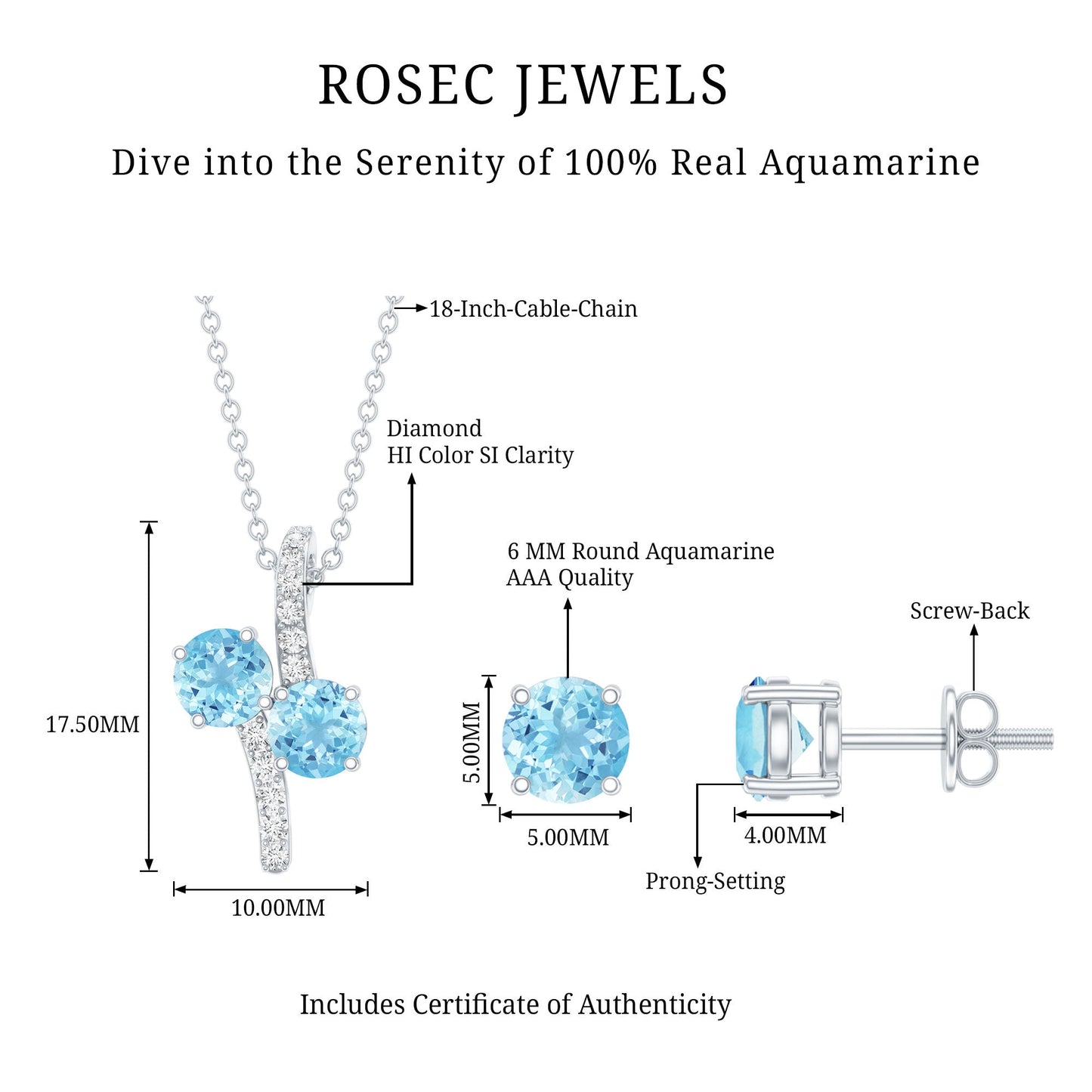 Aquamarine Bridal Jewelry Set with Diamond Accent
