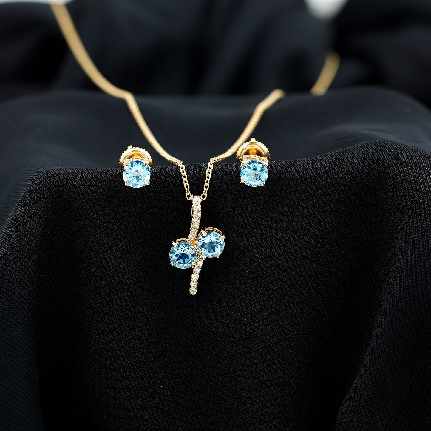Aquamarine Bridal Jewelry Set with Diamond Accent