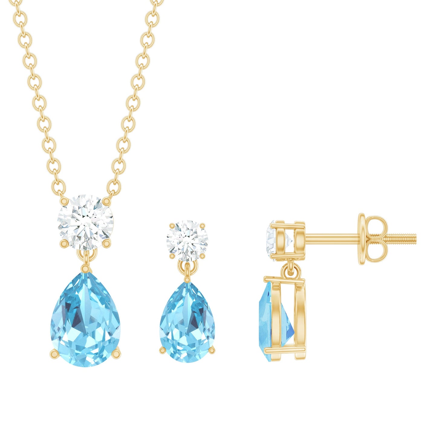 Real Pear Cut Aquamarine Teardrop Jewelry Set with Diamond
