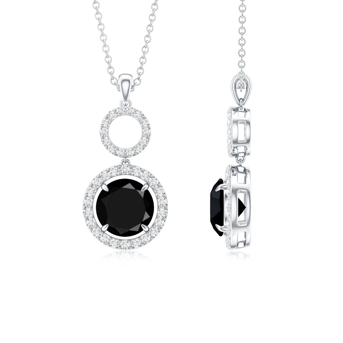 Real 2.6 Carat Black Spinel Drop Pendant Necklace with Diamond