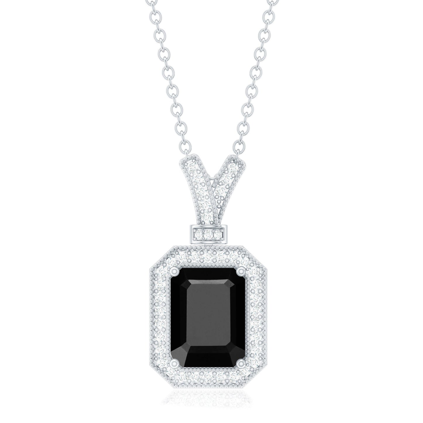 1.68 Carat Emerald Cut Lab Grown Black and White Diamond Vintage Necklace