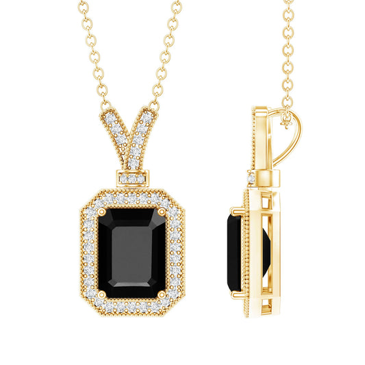 1.68 Carat Emerald Cut Lab Grown Black and White Diamond Vintage Necklace