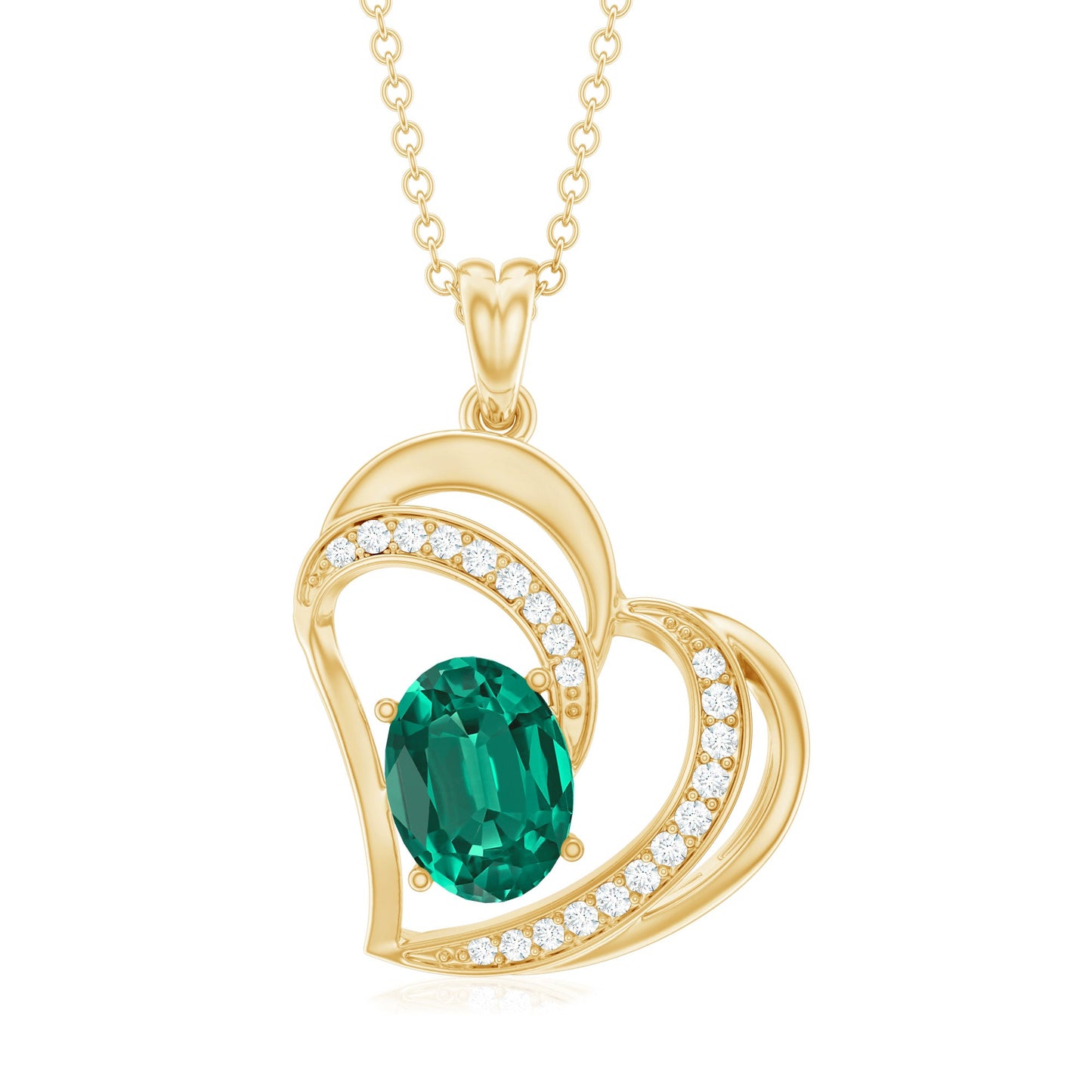 Lab Grown Emerald Heart Pendant Necklace with Diamonds