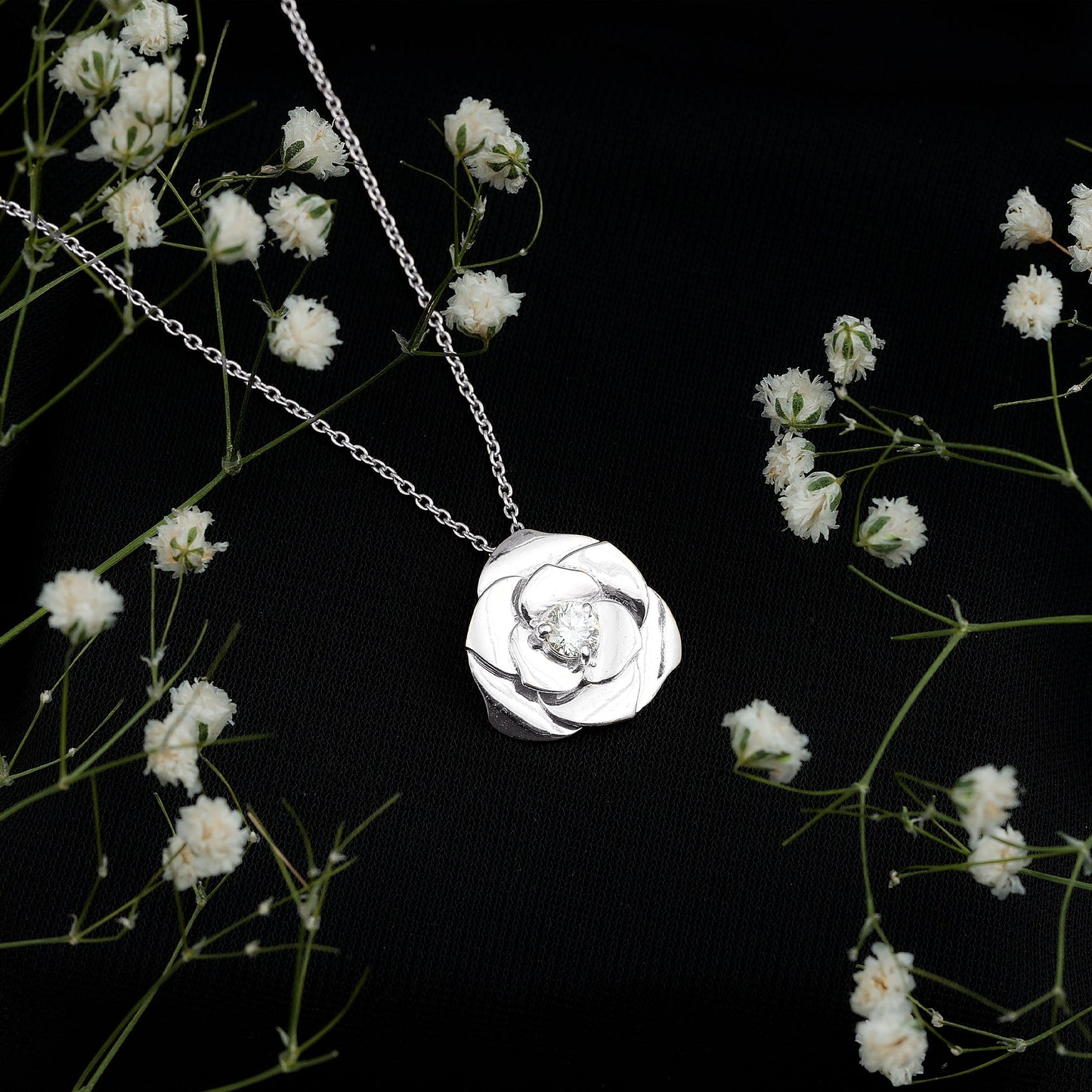 Certified Lab Grown Diamond Rose Pendant Necklace