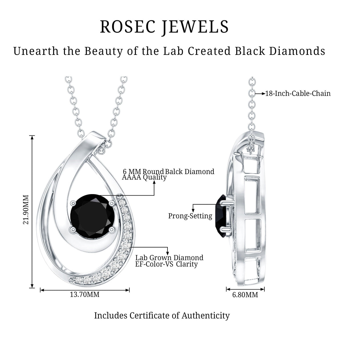 Certified Lab Grown Black and White Diamond Teardrop Necklace