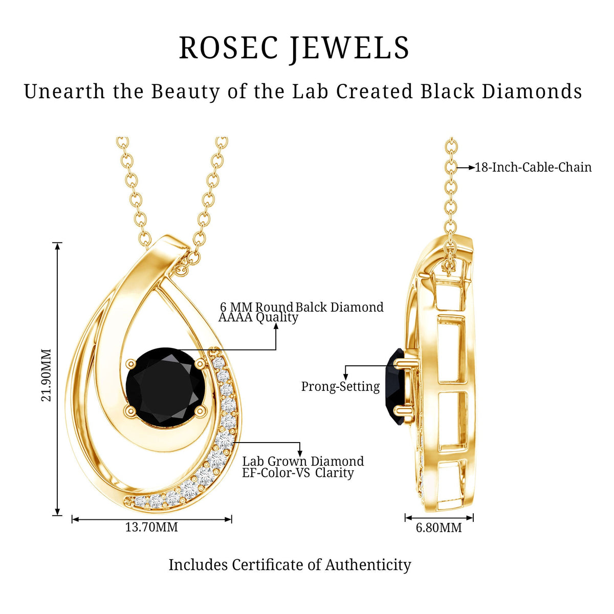 Certified Lab Grown Black and White Diamond Teardrop Necklace