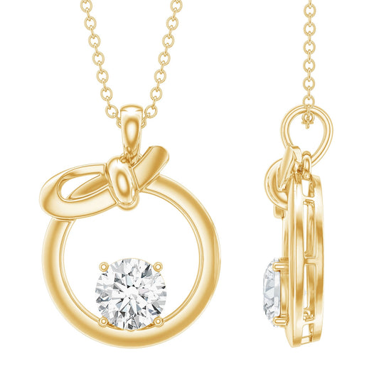Round Lab Grown Diamond Open Circle Necklace with Bow