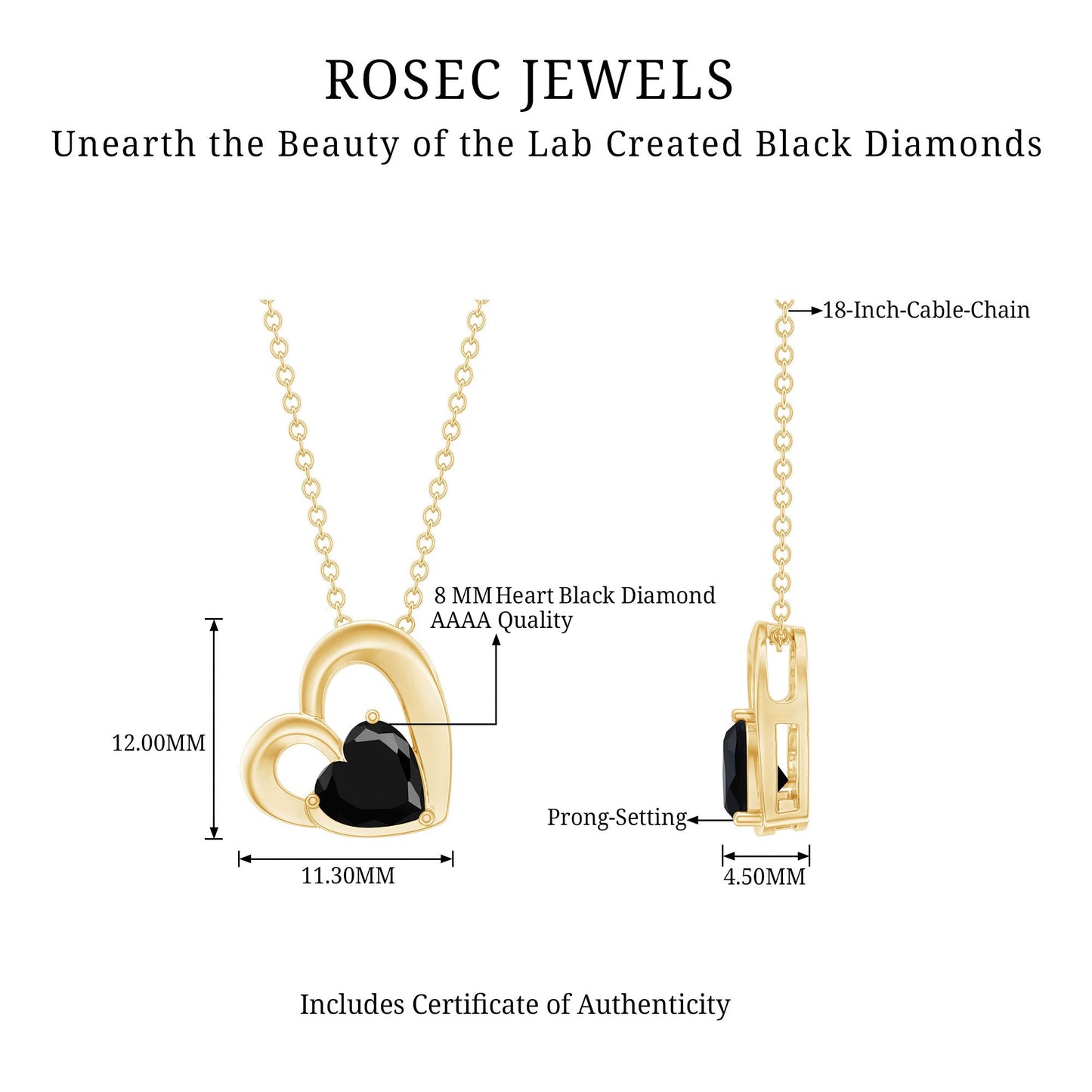 2.4 Carat Heart Lab Grown Black Diamond Solitaire Necklace