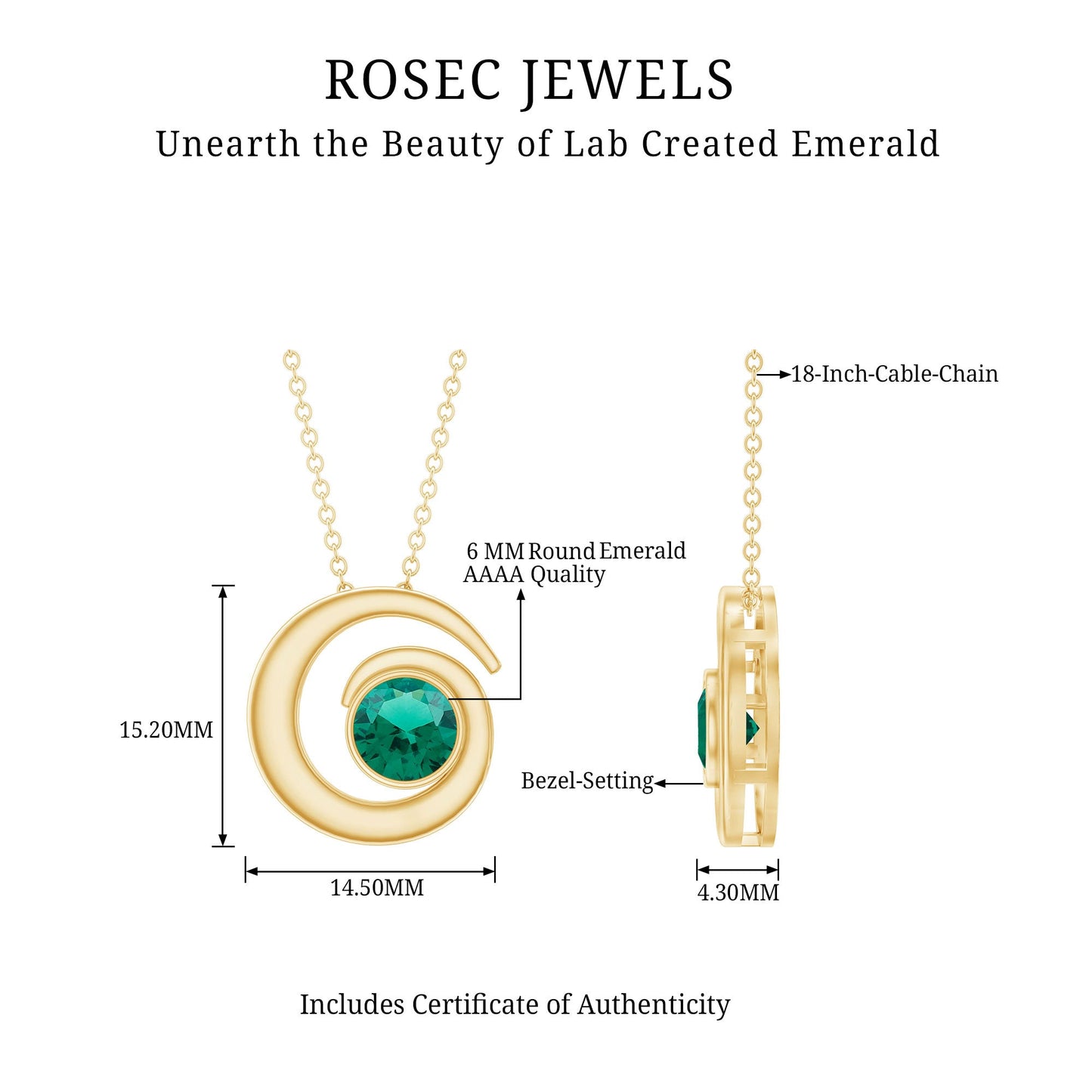 Lab Grown Emerald Solitaire Pendant Necklace