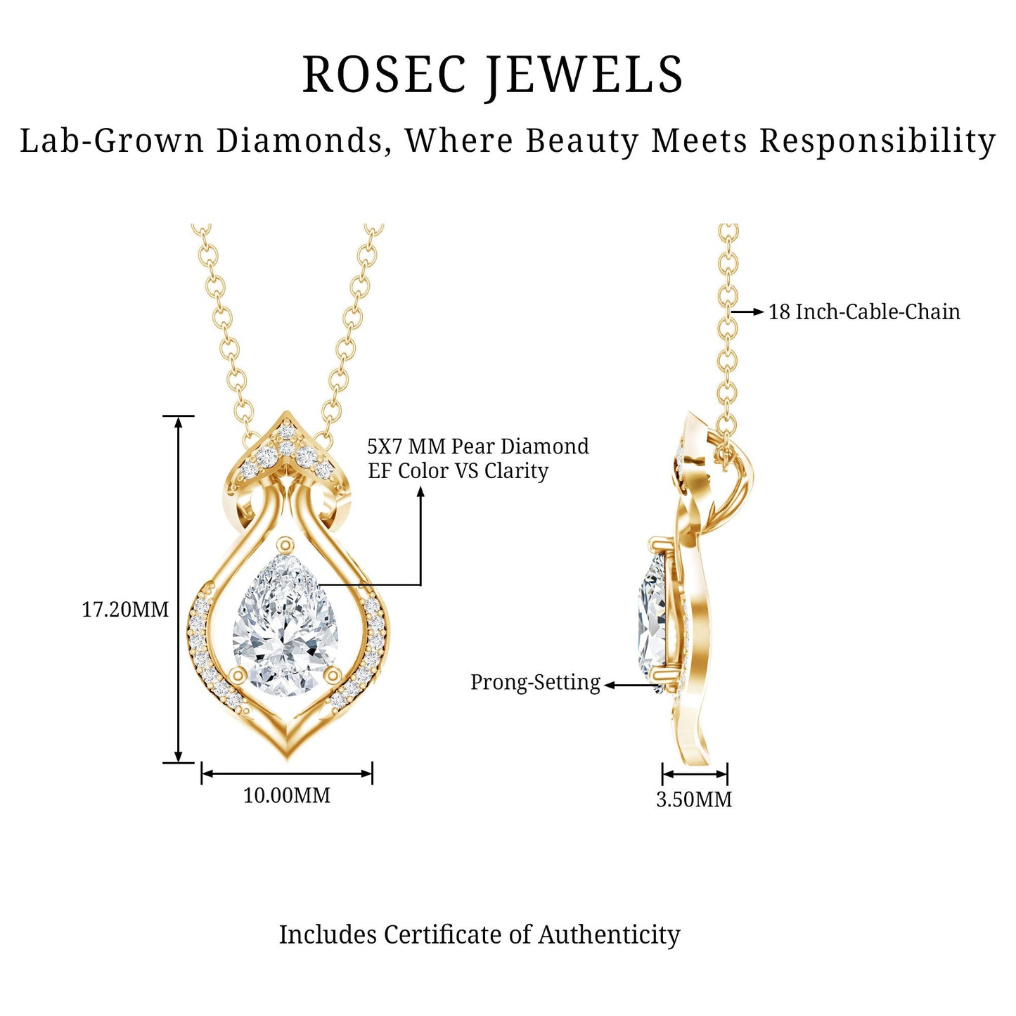 Pear Shape Lab Grown Diamond Bridal Pendant Necklace