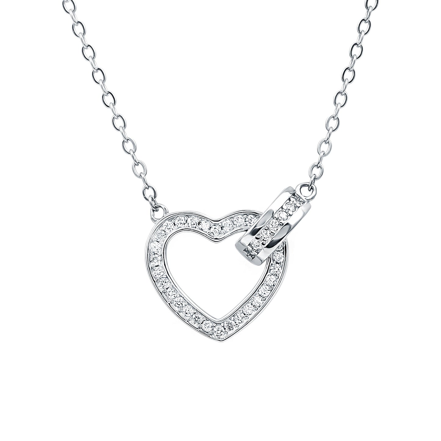 Certified Cubic Zirconia Heart Shaped Necklace In Silver