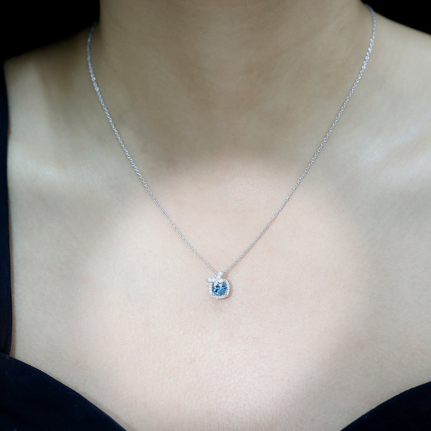 Natural Cushion Cut 1 Carat Aquamarine Pendant Necklace with Butterfly